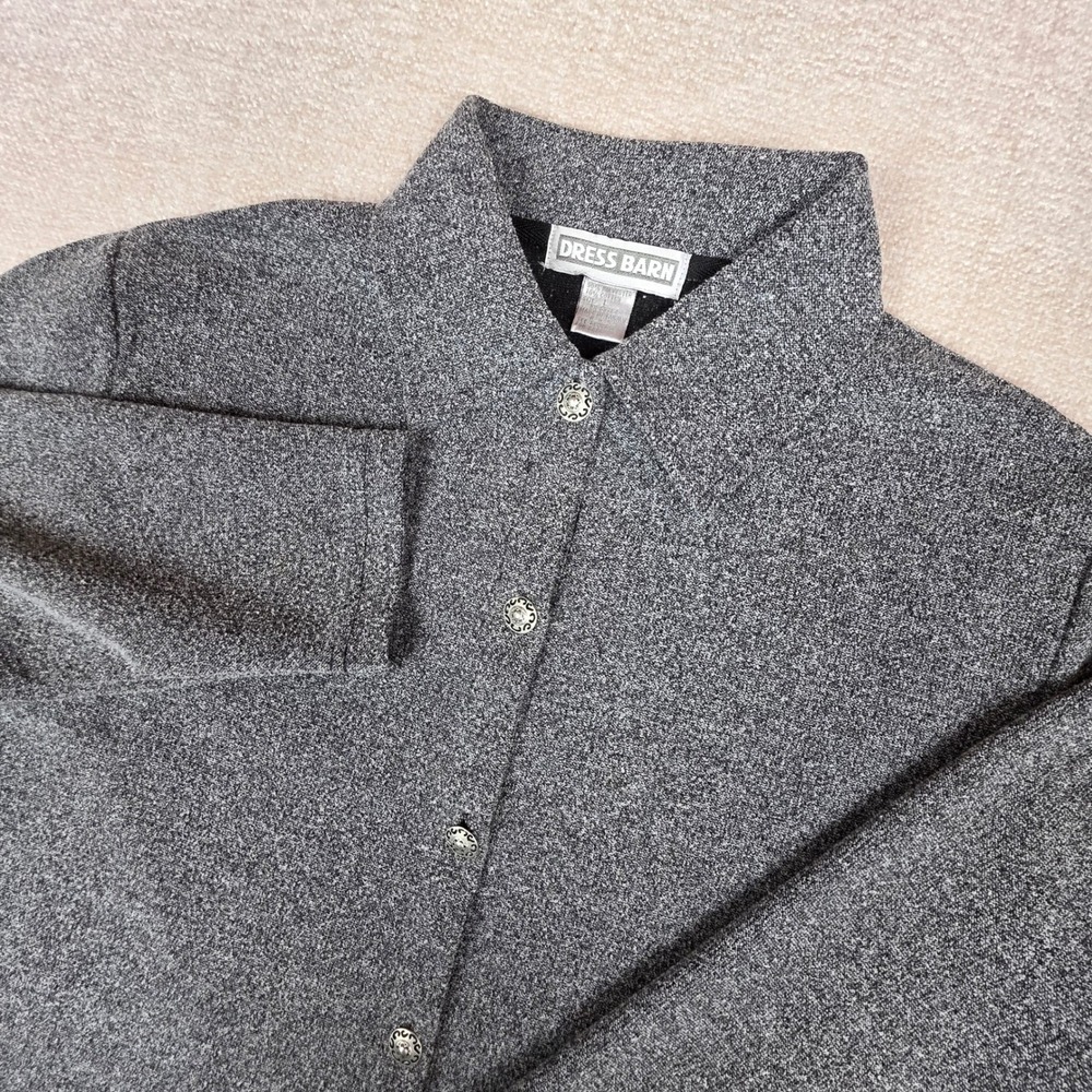 Dress Barn Vintage Marled Gray Button Front Cardigan‎ Jacket Filigree Buttons L